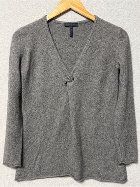 Enzo Mantovani Women’s Medium 100% Cashmere Twist-Front V-Neck Sweater Gray